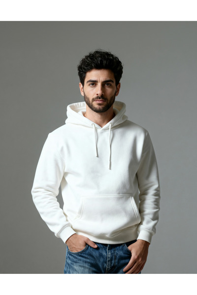 Veleno White Men's 3 Thread O Oversized Wide Fit K Hooded Kangaroo Pocket Swe...