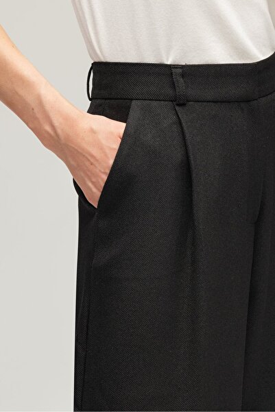 Saade Kadın Yün Görünümlü Yüksek Bel Geniş Paça Dokuma Pantolon