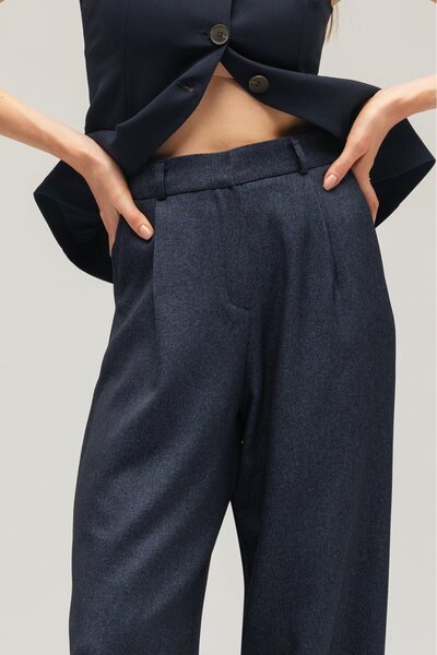 Saade Kadın Yün Görünümlü Yüksek Bel Geniş Paça Dokuma Pantolon