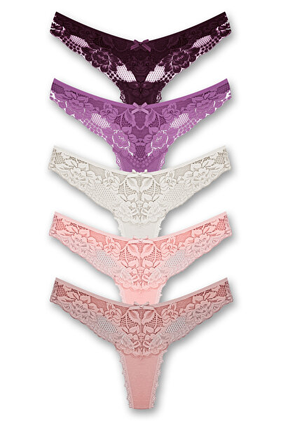 Zena 5'li Dantel Detaylı Pamuklu Tanga Kadın Külot