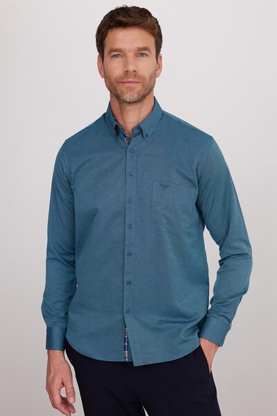 Tudors Ανδρικό πουκάμισο με κλασική εφαρμογή και κλασική εφαρμογή με κουμπιά, βαμβακερό, εύκολο στο σιδέρωμα, μονόχρωμο πράσινο πουκάμισο Oxford