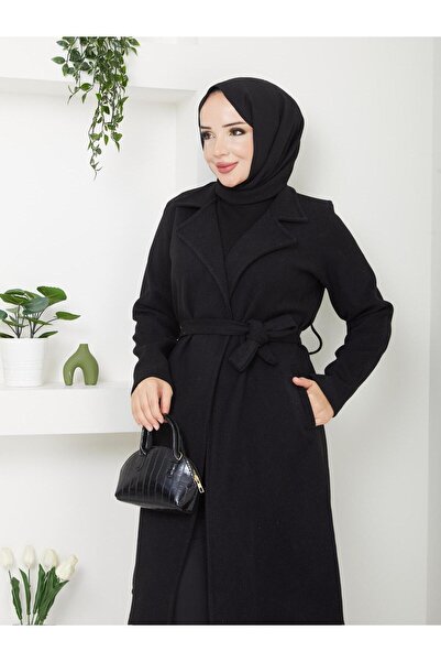 Rema Women's 110 cm Length Unlined Cashmere Coat with Pocket and Belt Details