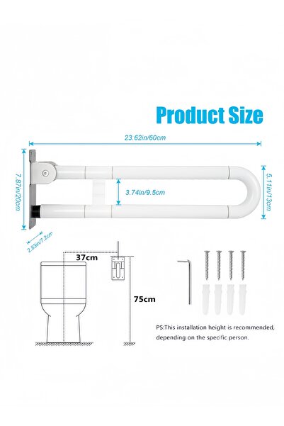 Generic 60cm collapsible toilet grab bar, stainless steel collapsible grab bar