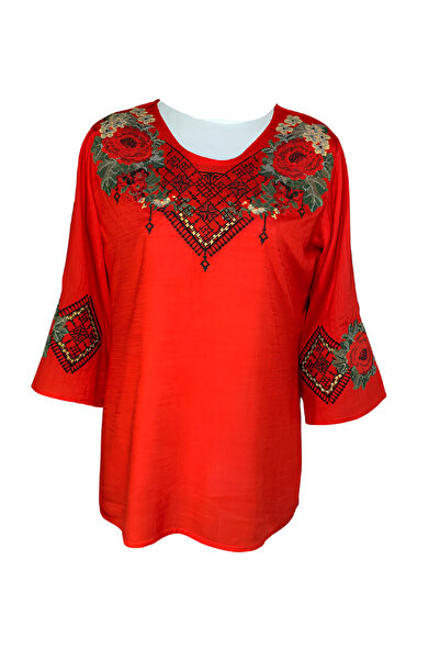Inovius Παραδοσιακή κόκκινη μπλούζα με κόκκινο floral μοτίβο - BMG98 S