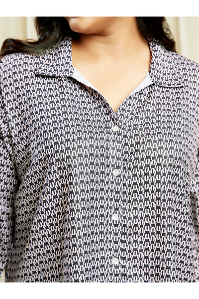 Globus By Styli Plus Size Black Printed Long Sleeve Shirt