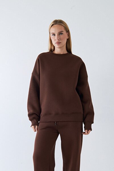 The Champ Clothing Unisex Oversized Sweatshirt Basic Καφέ – Στρογγυλή Λαιμόκοψη, 3 Νήματα Φλις