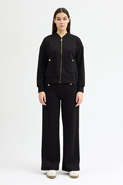 zitex College Yaka Gold Zipper and Button Detailed Double Face Fabric Tracksu...