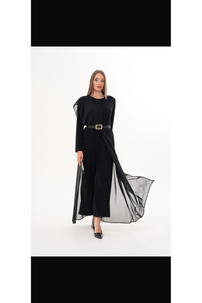 Kırmızı Tül Detaylı Esnek Kumaş Tulum