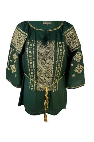 Inovius Bluza verde cu motiv geometric auriu - BMG136 L