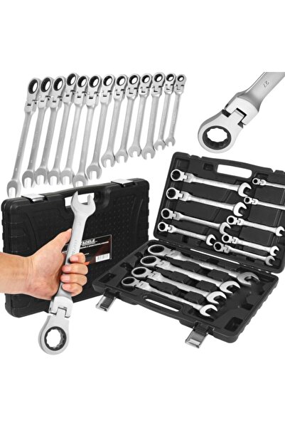Kraft Set of fixed combination wrenches with ratchet, hinge, 8-32 mm, 13 pieces,