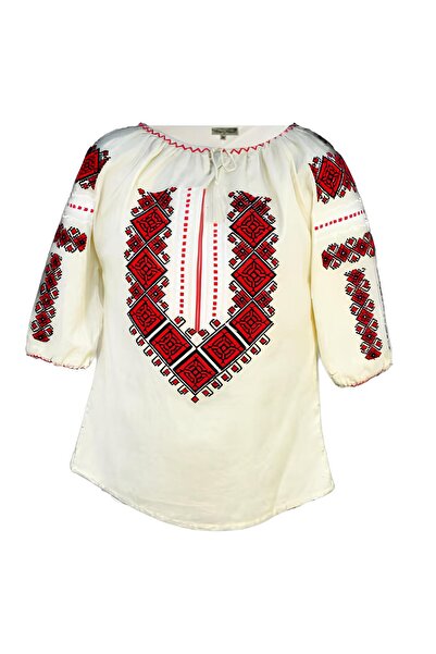 Inovius Ie Traditionala Crem cu Motiv Geometric Rosu de Dama - IMS13 M