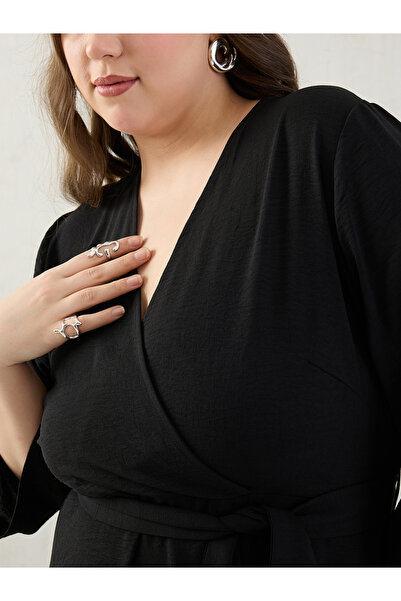 Femmella By Styli Black Wrap Front Knee Length Dress