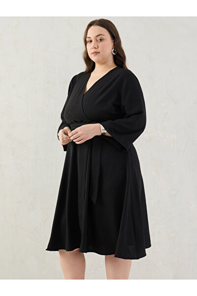 Femmella By Styli Black Wrap Front Knee Length Dress