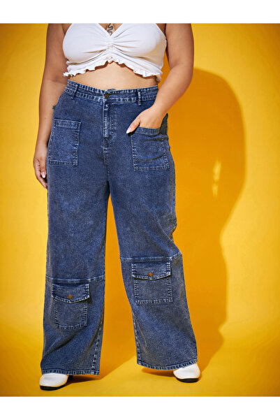 Sassafras By Styli Plus Size Blue Acid Wash Straight Jeans