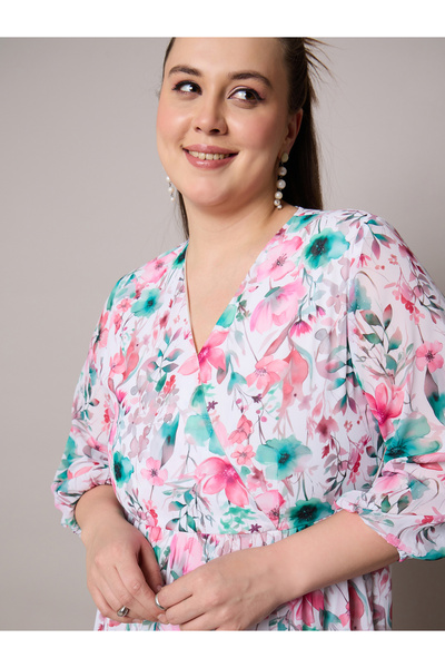 Sassafras By Styli Plus Size Floral Print Wrap Midi Dress