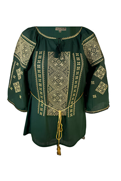 Inovius Bluza verde cu motiv geometric auriu - BMG136 XXL