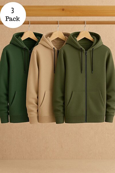 DAMGA JEANS Men's Casual Zippered Hooded 3-Piece Sweatshirt