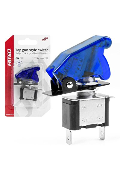 AMIO Întrerupător luminos (întrerupător) cu protecție, model "TOP GUN", tensiune 12V - 24V, culoare Albastru