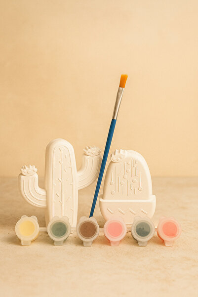 İNLAKECHANDMADE İkili Boyama Seti 0-10 cm – Premium Mini kaktüs Figür + 6 Renk Boya + Fırça |