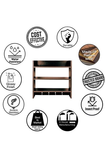 Demi Store رف تخزين للمطبخ مصنوع من خشب MDF - رف جداري مزود بخطافات، (قياسي، ...