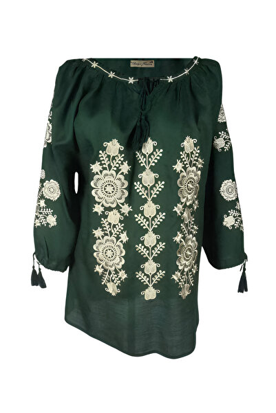 Inovius Bluza verde cu motiv floral auriu - BMG121 XXL