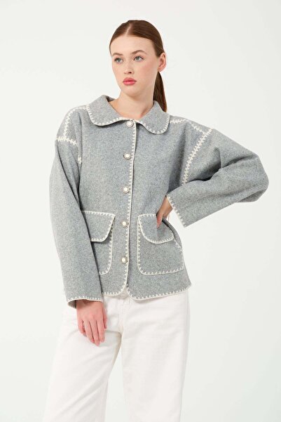 Hatun Atila Hatunatila Quilted Pocket Shirt Collar Jacket 7868 Gray