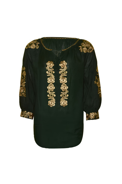 Inovius Bluza Tip Ie Verde cu Motiv Floral Auriu - BMG11 3XL