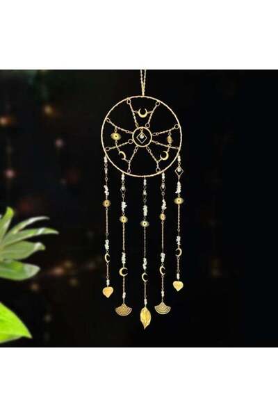 Generic زينة على شكل مصيدة شمس وماسكة أحلام من الكريستال الذهبي للطاقة الإيجابية، لتزيين نوافذ المنزل