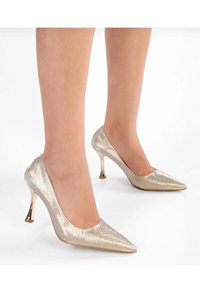 ASE altın petek detaylı parlak stletto