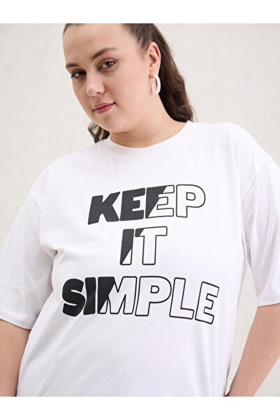 Sassafras By Styli Plus Size White Graphic Print T-Shirt