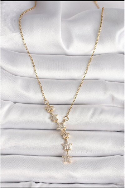 Serra قلادة نسائية من الفولاذ 316L بلون ذهبي مع حجر الزركون على شكل نجمة