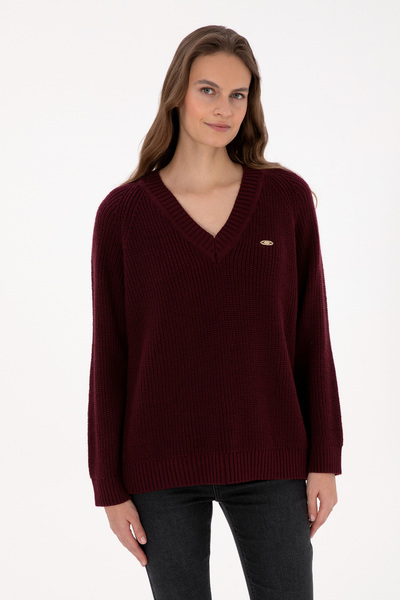 U.S. Polo Assn. Women's Burgundy V-Neck Sweater 50314934-Vr177