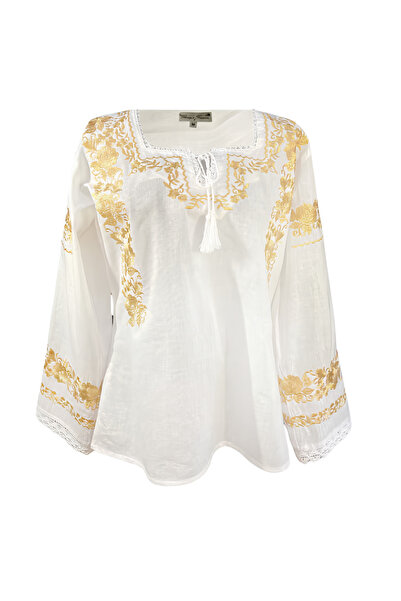Inovius Λευκή μπλούζα με χρυσό floral μοτίβο - BMG176 M