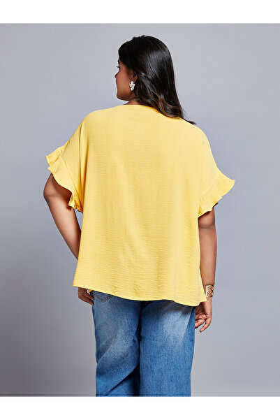 Globus By Styli Plus Size Yellow Ruffle Sleeve Top