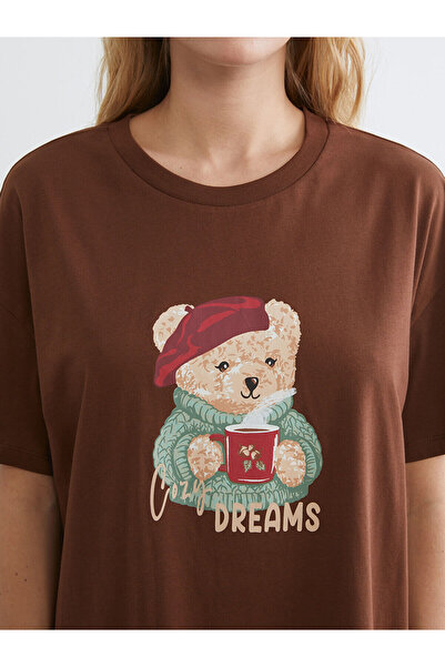 LC Waikiki Vizyon New Season Crew Neck Bear Printed Women's Nightgown