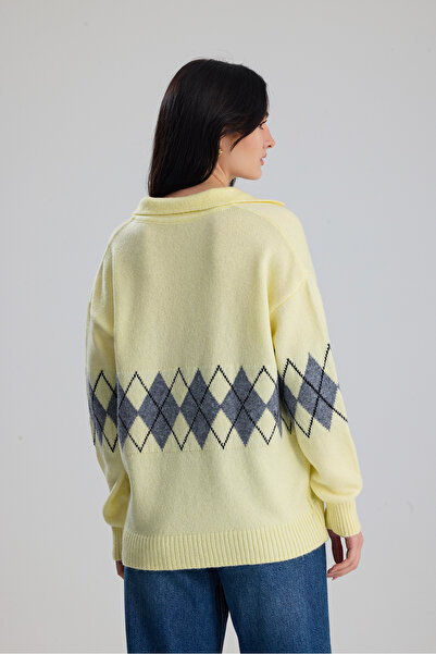 Figo Baklava Patterned Shirt Collar Women's Sweater