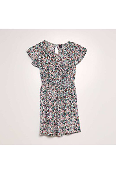 KİABİ فستان مطبوع مكشكش أبيض