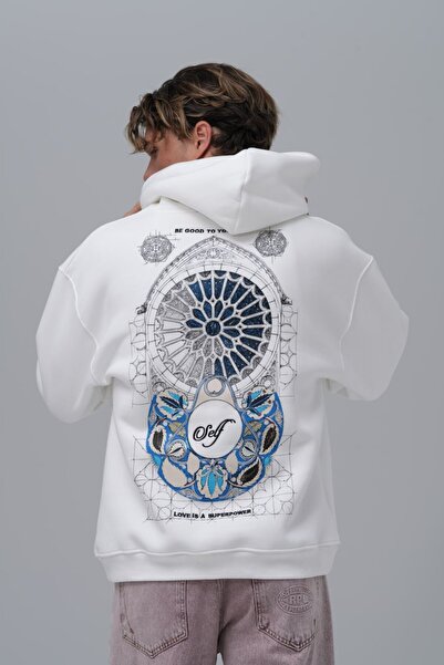 fame-stoned Self (Behave Well to Yourself) B με τύπωμα Κεντημένο Unisex 100% βαμβάκι K με κουκούλα Λευκό φούτερ