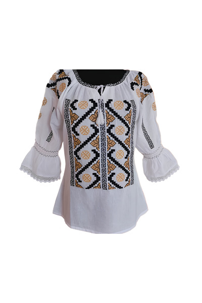 Inovius Bluza Tip Ie Traditionala Alba cu Motiv Geometric Multicolor de Dama ...