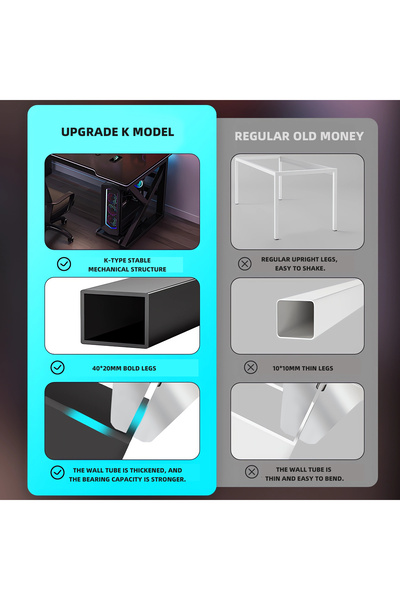 AZZHAAR Gaming Table, K Shaped Computer Table, Study Table PC table Fit in Study, Home Office(120*60CM)