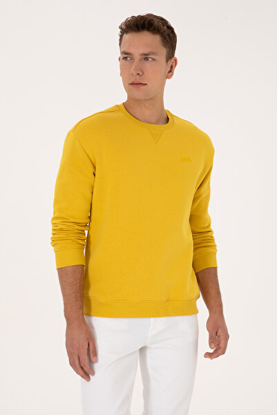 U.S. Polo Assn. Men's Comfort Fit Crew Neck Fleece-Lined Yellow Basic Sweatshirt 50313757-Vr094