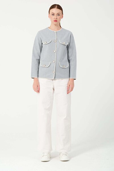 Hatun Atila Jachetă HatunAtila Croșetată cu patru buzunare, aspect cașmir, 7867 Ice Blue