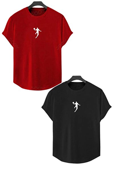 NO 601 Men's Red-Black 2-Piece Slam Printed Slim Slim Fit Tshirt