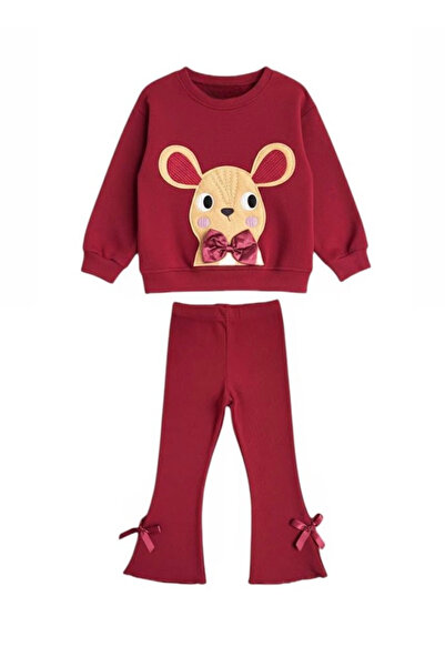 Daisy Dolly Girl's Bow Detailed 3 Thread Non-Sharmond Leggings Set