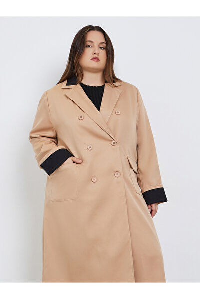 Styli Plus Size Oversized Trench Coat with Contrast Detail