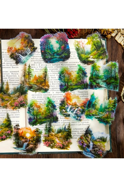 Kolbi Craft 30 قطعة من ملصقات المناظر الطبيعية الشفافة لدفتر الملاحظات والألب...