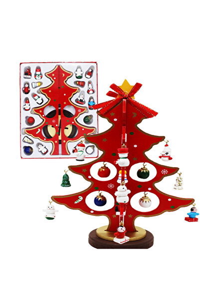 velve Decoratiune de Craciun, bradut si globulete in miniatura, rosu