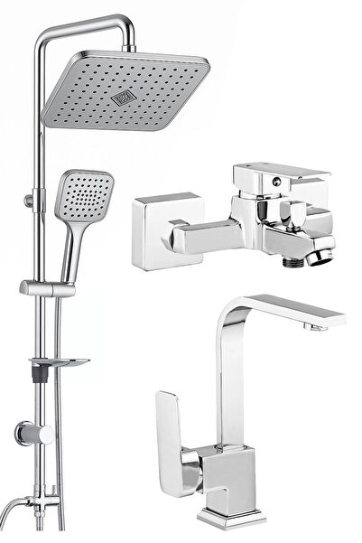 BF BLACKFİT Krom Tepe Duş Seti Duş Başlığı Lavabo Banyo Bataryası Çeşme Banyo...