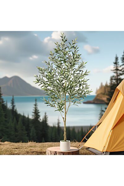 SCHENKERO شجرة زيتون مع وعاء أبيض أنيق، فواكه صناعية، ديكور أرضي عصري 242 سم