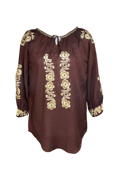 Inovius Bluza Maro cu Motiv Floral Auriu - BMG159 L